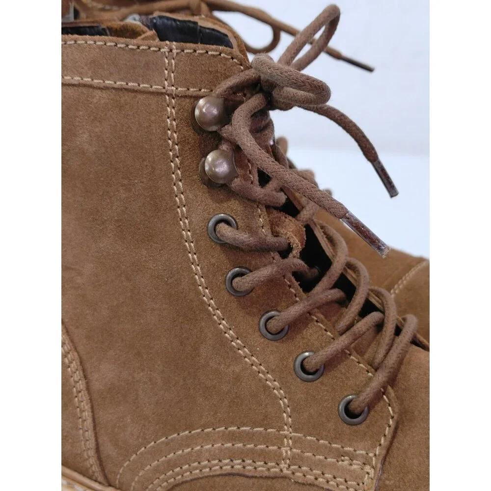 Frye Russell Tan Leather Suede Cap Toe Boots Lace / Side Zip Closure Sz Men's 8